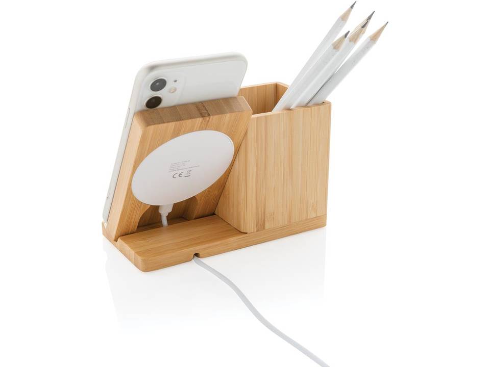 Calgary bamboo 5W wireless charger with pen holder 5