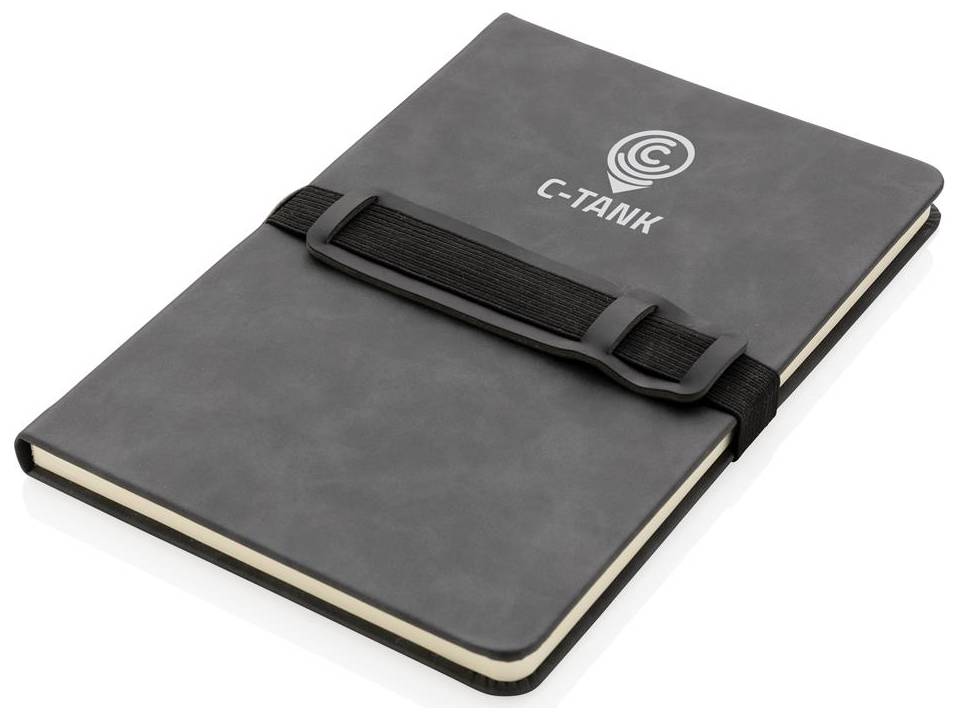Deluxe hardcover PU notebook A5 with phone and pen holder 7