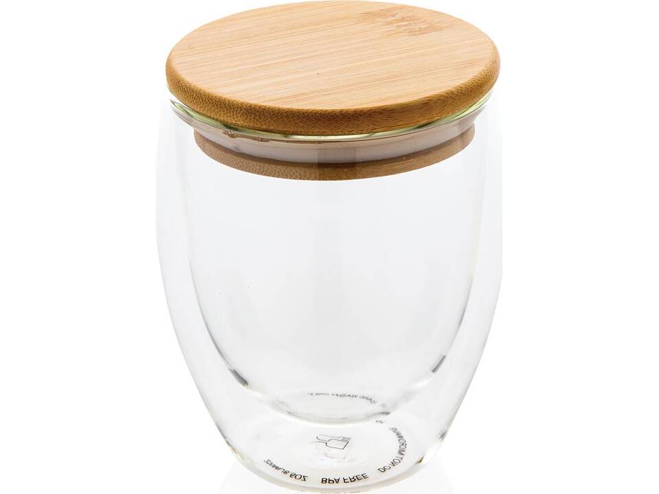 Dubbelwandige borosilicaat glas met bamboe deksel 250ml