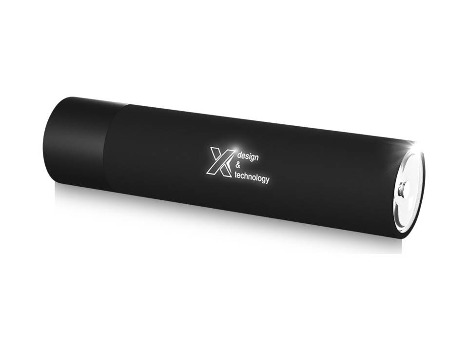 F10 2500 mAh zaklamp met oplichtend logo-zwarat