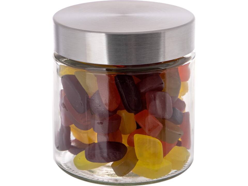 Glass jar stainless steel lid 0,9l with winegums 1