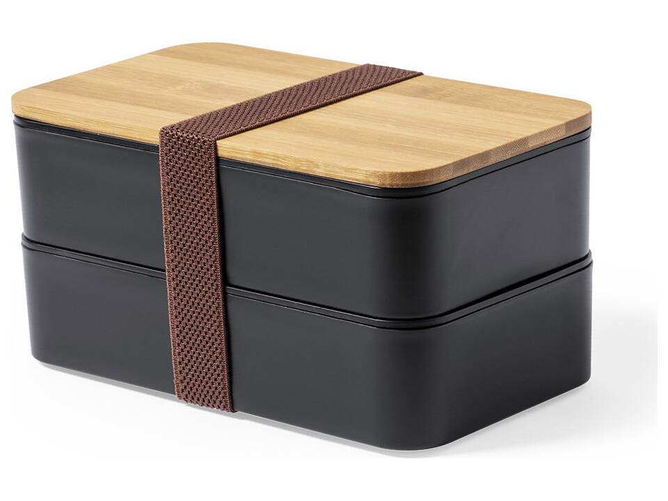 Grote duurzame lunchbox met bestek zwart