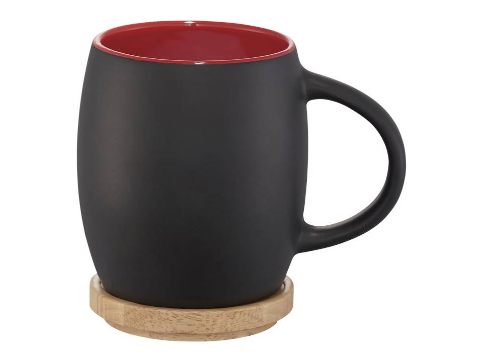 Hearth ceramic mug with wood lid/coaster