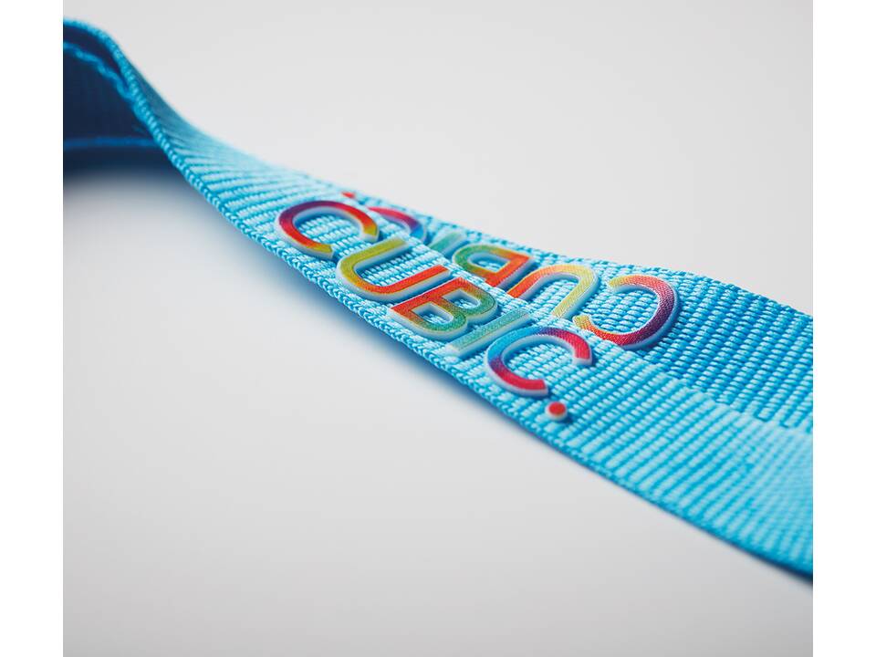 Custom-made polyester lanyard with embossed 3D effect – fully custom design 1