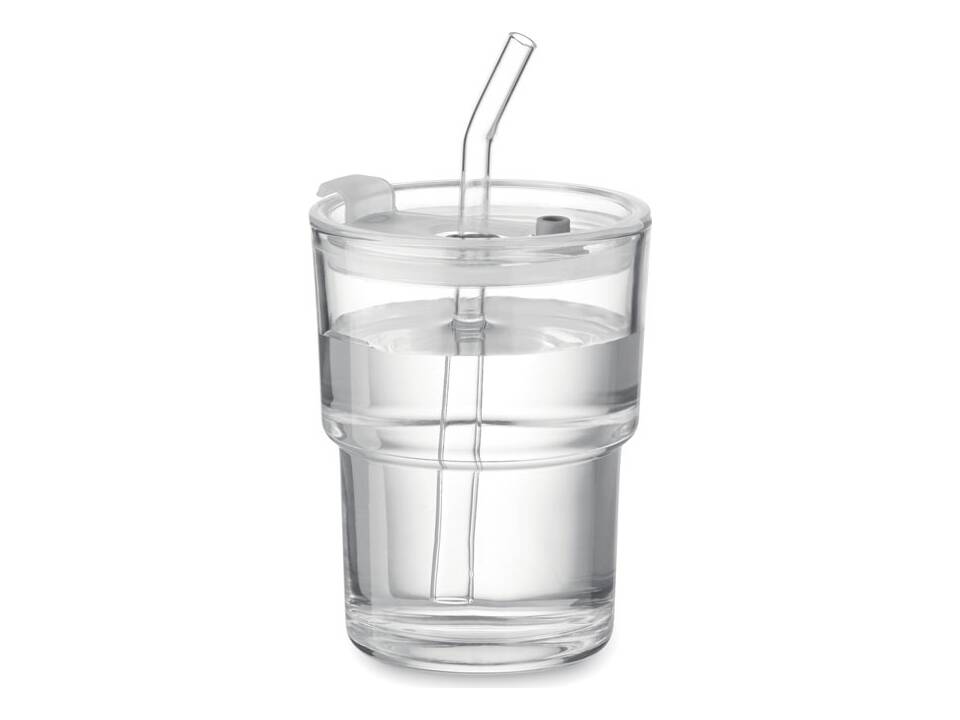 Glass tumbler with straw 400ml 2