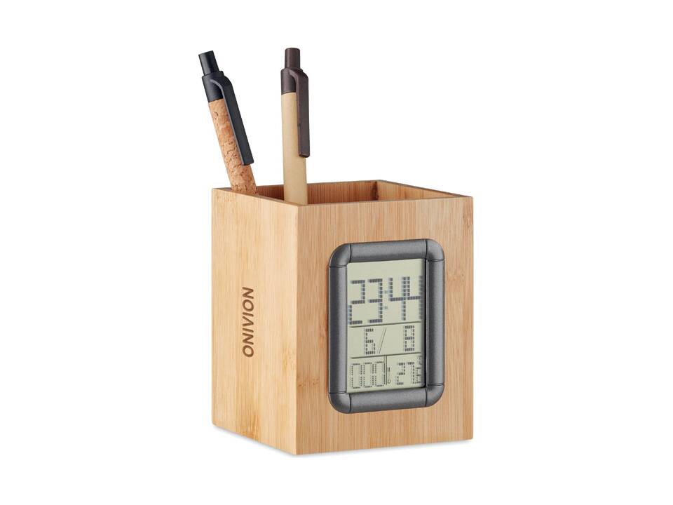 Bamboo penholder and LCD clock 2