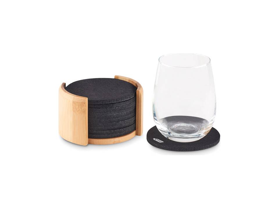 RPET coasters in bamboo holder 2