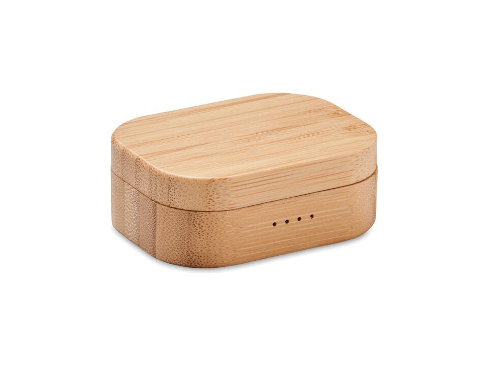 TWS earbuds in bamboo case 1