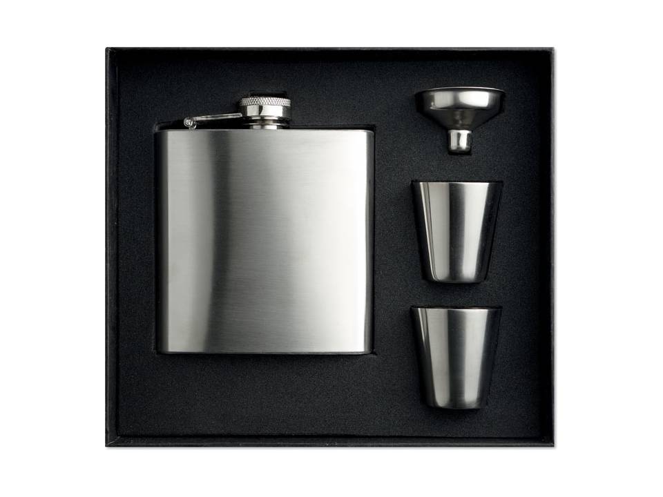 Slim hip flask with 2 cups set 1