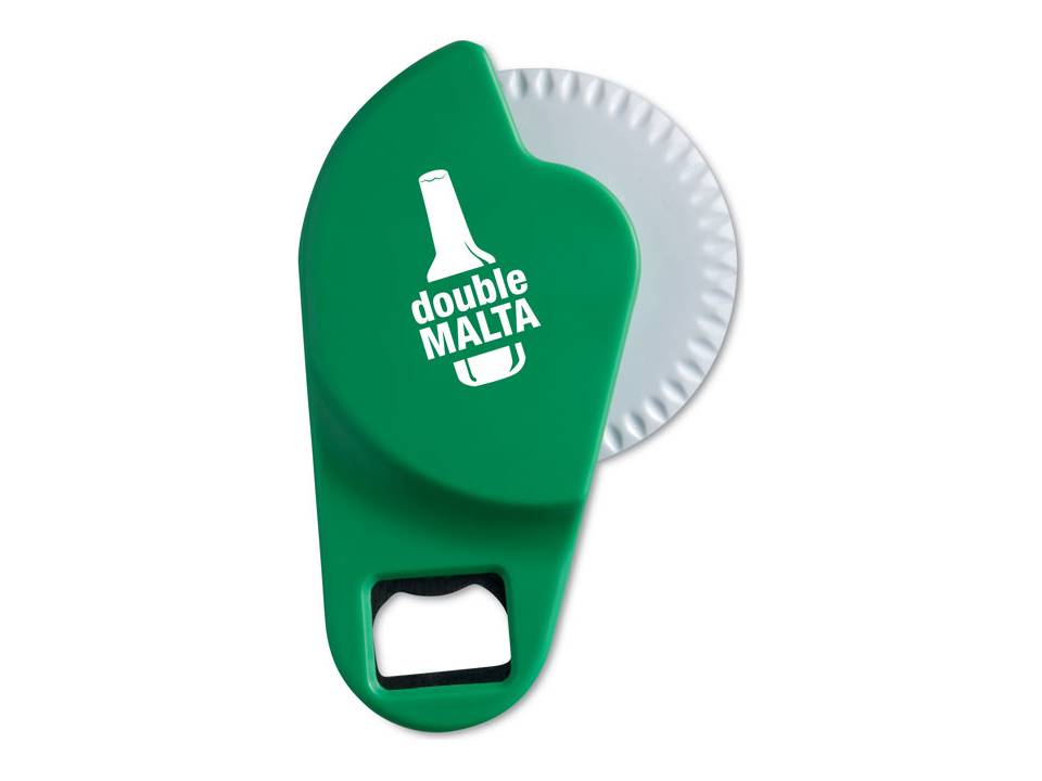 Pizza cutter with bottle opener 1