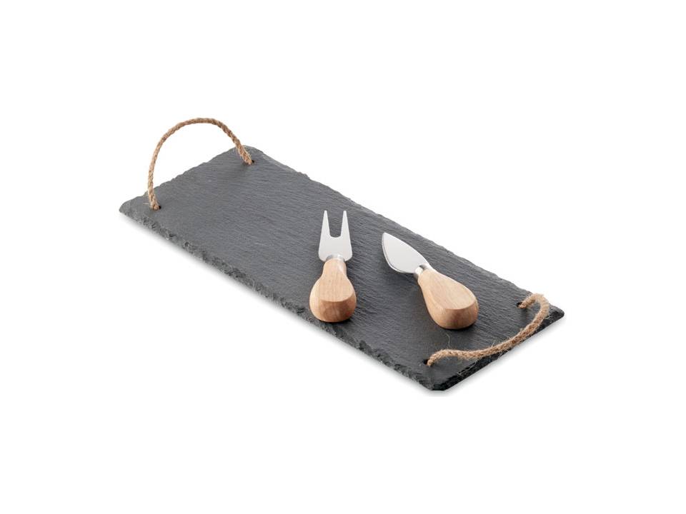 Slate cheeseboard with 2 knives 4