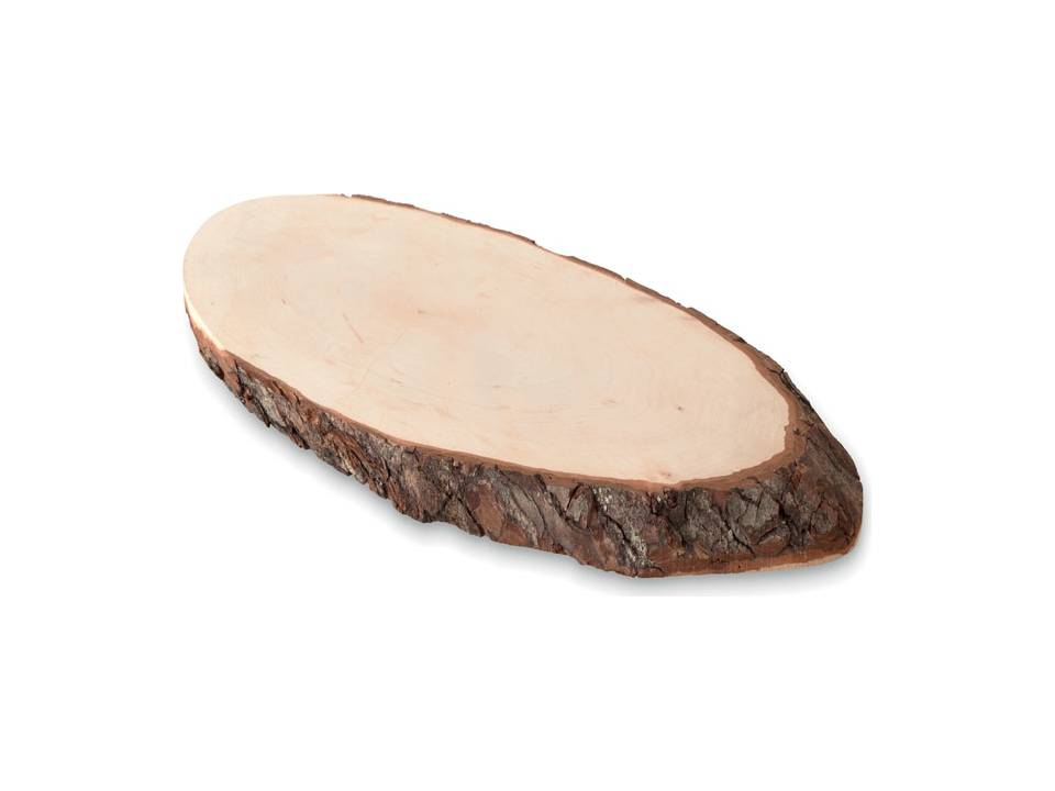 Oval wooden board with bark 1