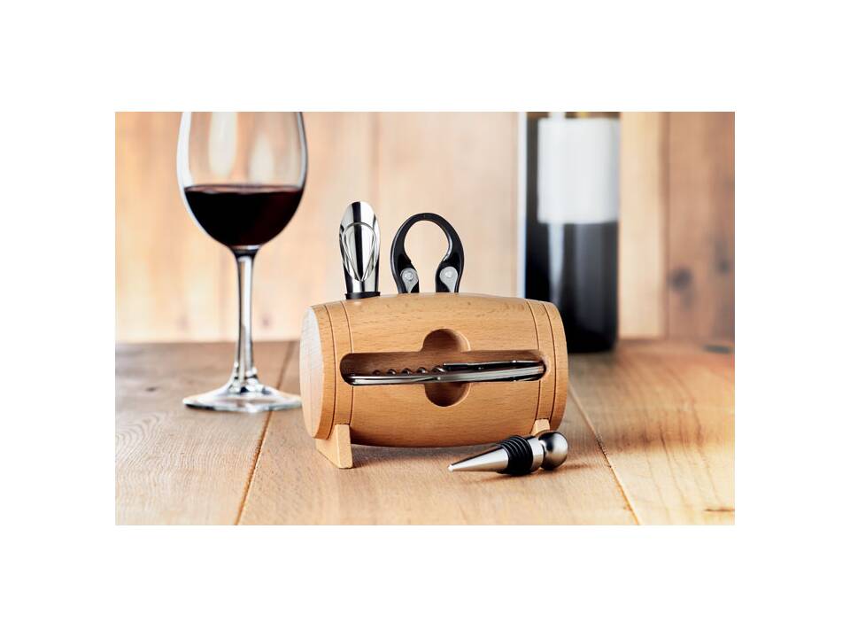 4 pcs wine set in wooden stand 6