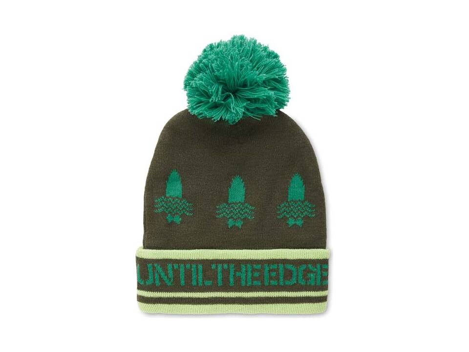 Custom-made jacquard acrylic beanie with cuff and pompom – fully custom design 5