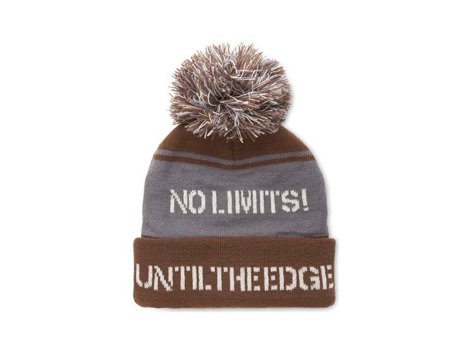 Custom-made jacquard acrylic beanie with cuff and pompom – fully custom design 6