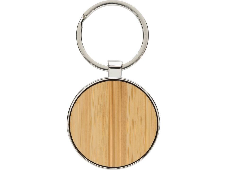 RCS recycled zinc alloy round keychain with bamboo 2