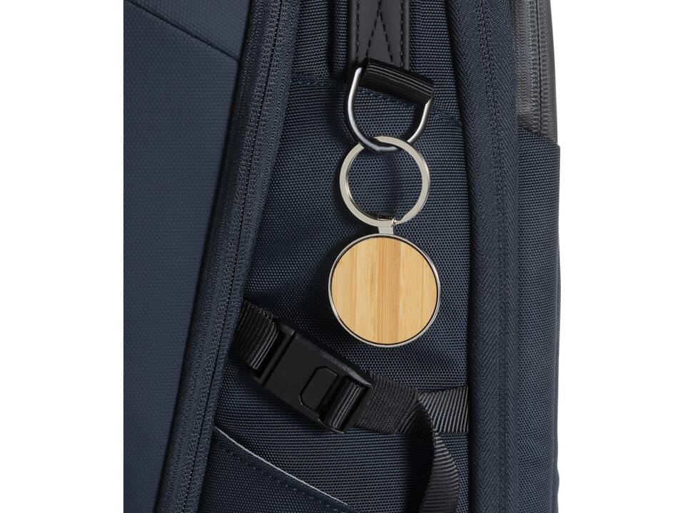 RCS recycled zinc alloy round keychain with bamboo 5