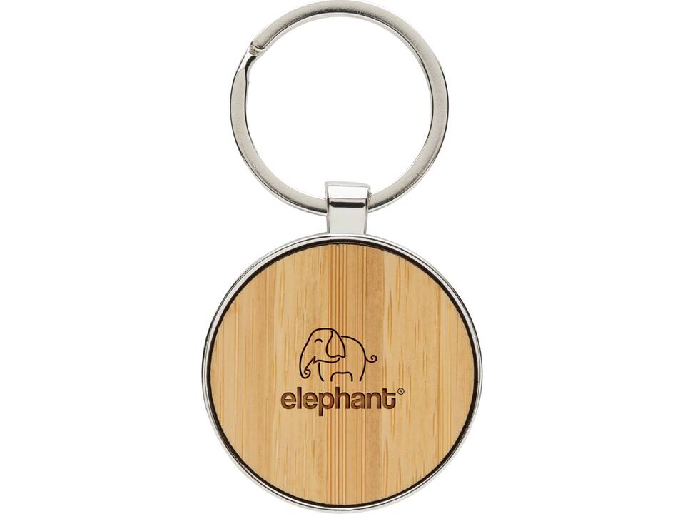 RCS recycled zinc alloy round keychain with bamboo 6