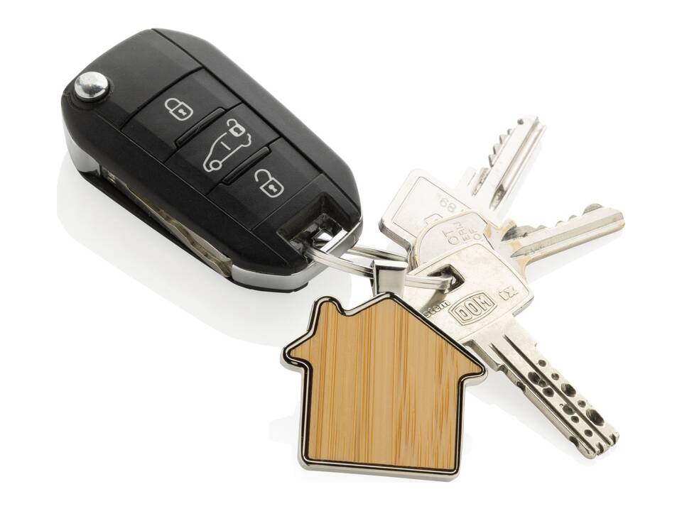 RCS recycled zinc alloy house keychain with bamboo 4