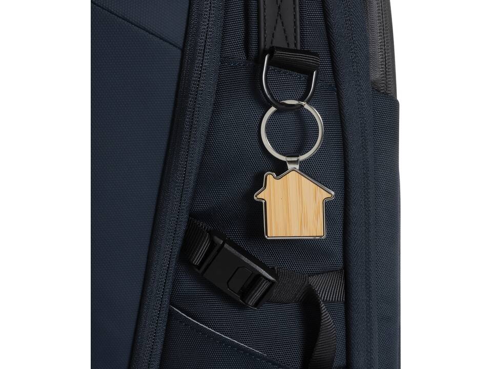 RCS recycled zinc alloy house keychain with bamboo 5