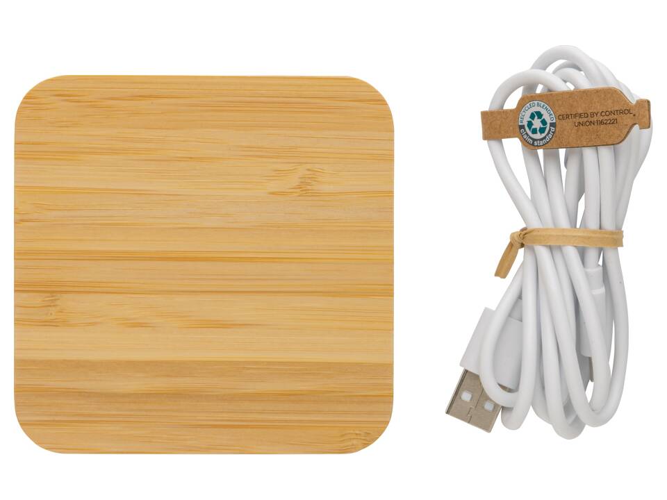 FSC® bamboo 10W wireless charger with USB 2