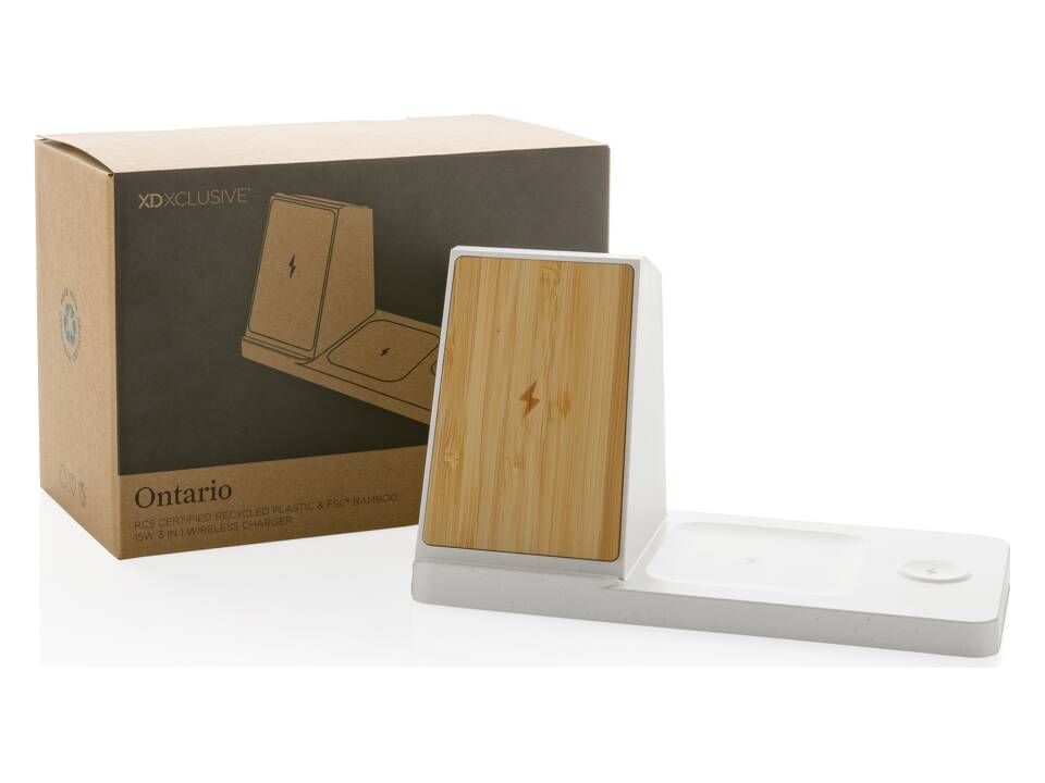Ontario recycled plastic & bamboo 3-in-1 wireless charger 9