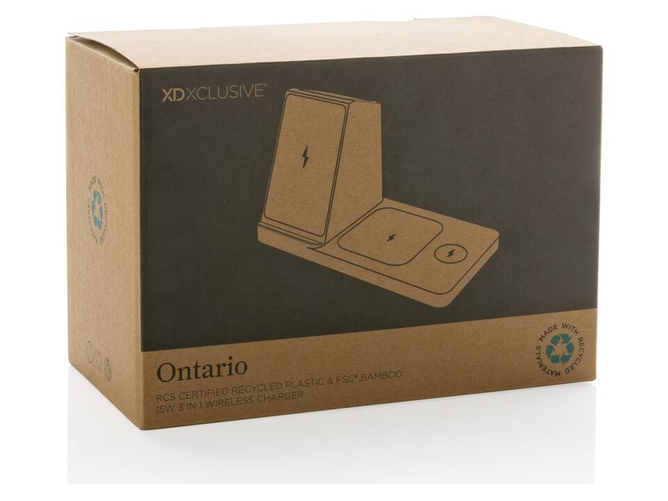 Ontario recycled plastic & bamboo 3-in-1 wireless charger 10