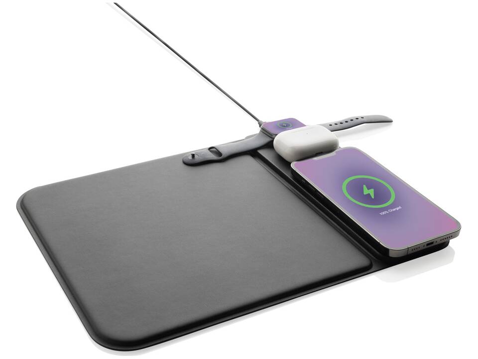 Swiss peak RCS recycled PU 15W 3 in 1 charging mousepad 6