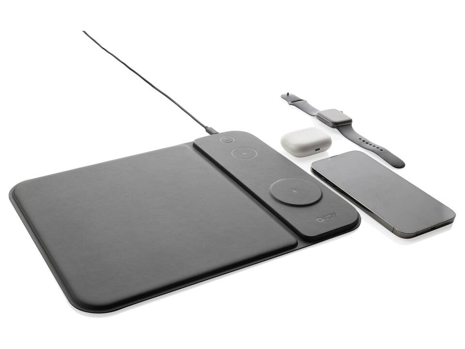 Swiss peak RCS recycled PU 15W 3 in 1 charging mousepad 7
