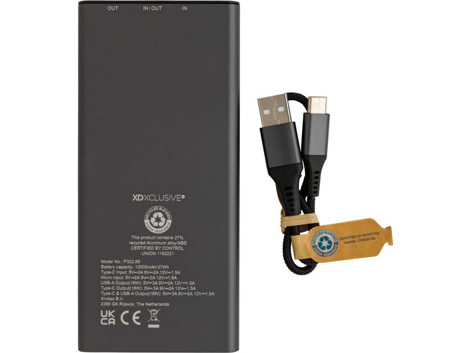 Terra RCS recycled 18W aluminum powerbank 10.000 mAh 5