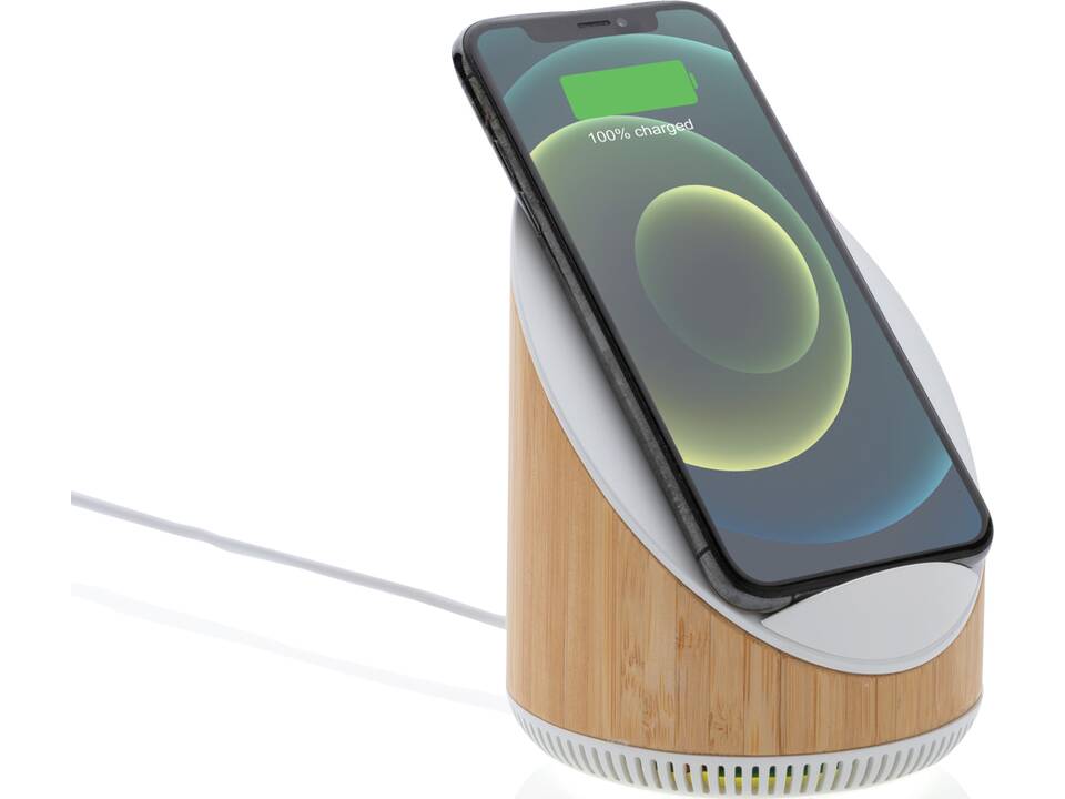Ovate bamboo 5W speaker with 15W wireless charger 1