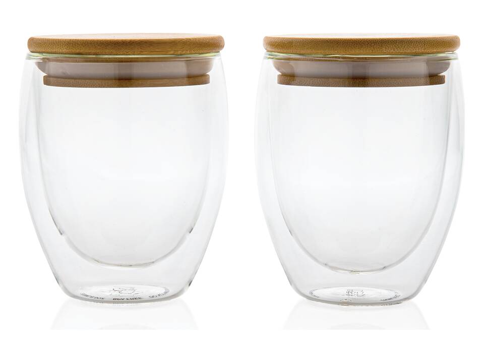 Double wall borosilicate glass with bamboo lid 250ml 2pc set 6