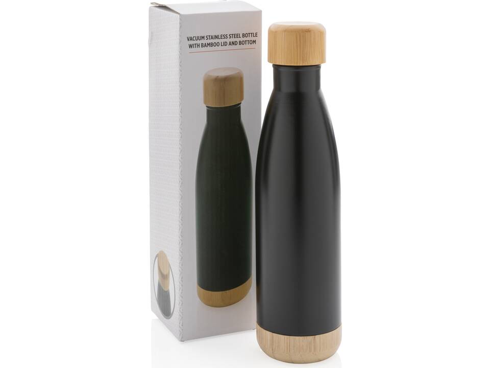 Vacuum stainless steel bottle with bamboo lid and bottom 6