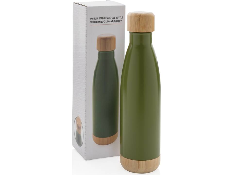 Vacuum stainless steel bottle with bamboo lid and bottom 30
