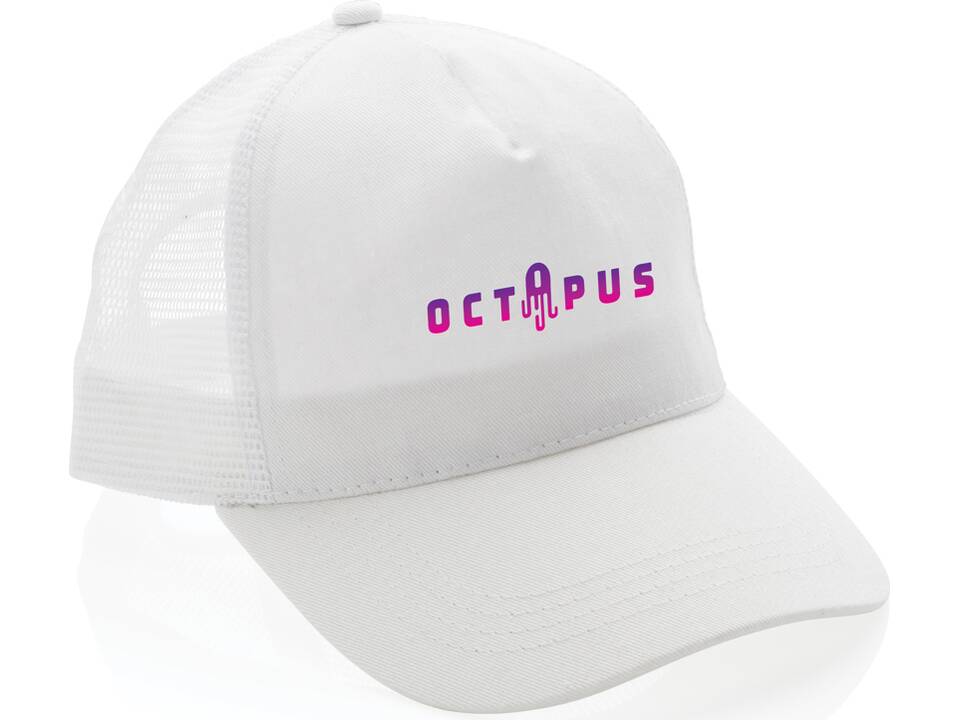 Impact AWARE™ Brushed rcotton 5 panel trucker cap 190gr 17