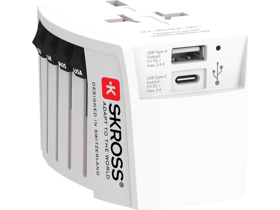 SKROSS World Travel Adapter MUV 2-pole with USB A and C 1