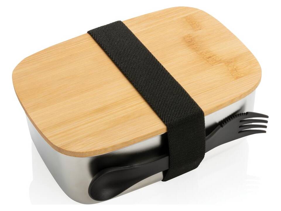 Roestvrijstalen lunchbox met bamboe deksel en spork