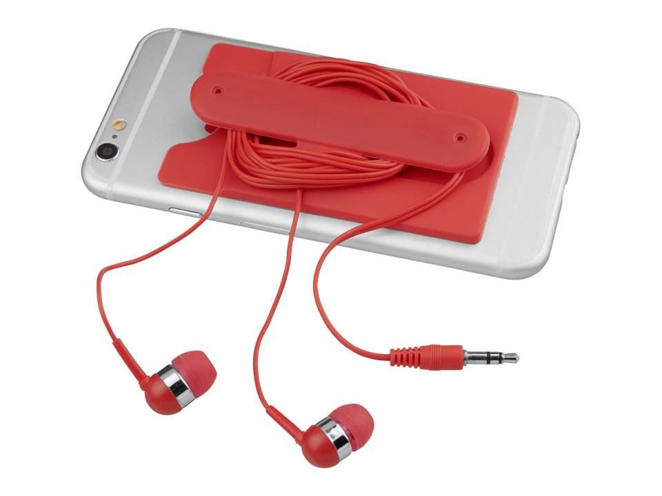 Wired earbuds and silicone phone wallet