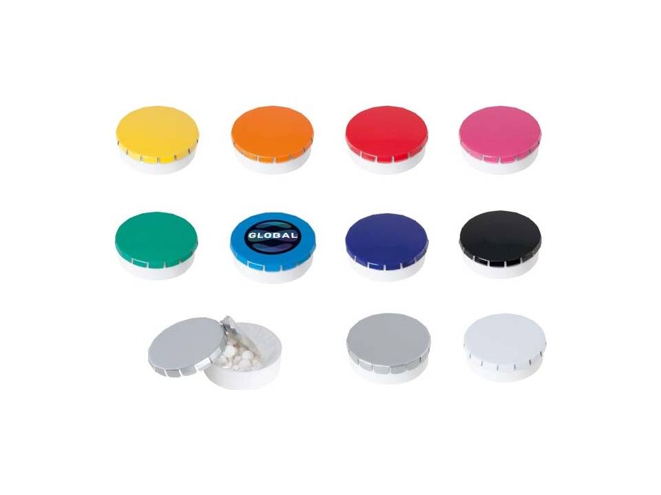 Custom-Made Plastic and Tin Click-Tin with Mints – Fully Custom Design 1