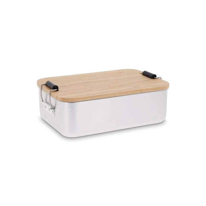 Lunch box aluminium met bamboe deksel