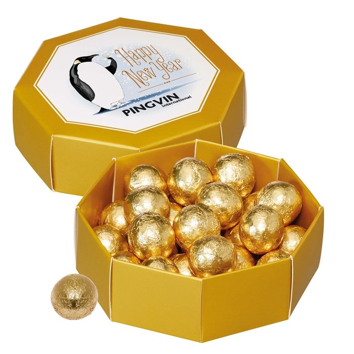 Geschenkdoos met gouden chocoladekogels