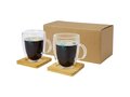 Manti 2-piece 350 ml double-wall glass cup with bamboo coaster 1