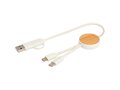 Chechia 5-in-1 recycled plastic 30 cm data sync and 27W fast charge cable with bamboo details 5
