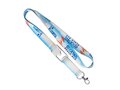 Custom-made polyester sublimation lanyard with integrated bottle opener – fully custom design