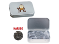 Silver tin with Haribo liquorice coins