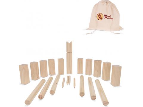 Wooden Kubb game in pouch