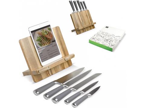 Cookbook stand including knives