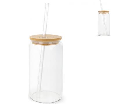 Glass with bamboo lid & straw 450 ml