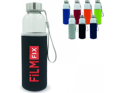 Water bottle glass with sleeve 500ml