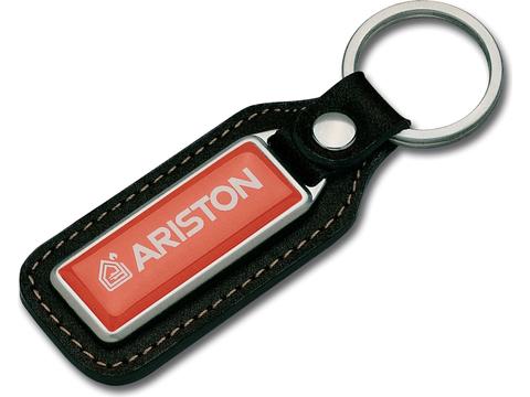 Metal rectangle keyring leather